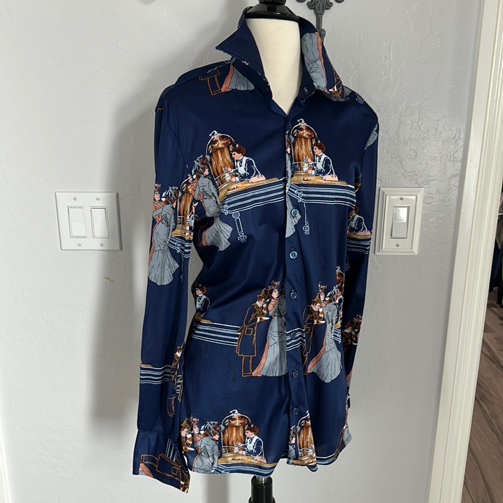 Vintage Nottingham Hill Vibes Beautiful blue soft blouse feels like silk